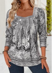 Dark Grey Tummy Coverage Tribal Print T Shirt