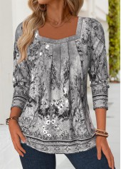 Dark Grey Tummy Coverage Tribal Print T Shirt | thumb picture 