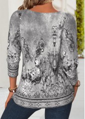 Dark Grey Tummy Coverage Tribal Print T Shirt | thumb picture 