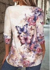 Dusty Pink Tummy Coverage Butterfly Print T Shirt | thumb picture 
