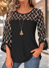 Black Tummy Coverage 3/4 Sleeve Round Neck Blouse
