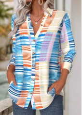 Sky Blue Tummy Coverage Geometric Print Long Sleeve Shirt