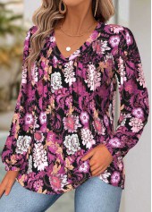 Hot Pink Tummy Coverage Floral Print Long Sleeve Blouse | thumb picture 