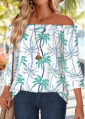 Mint Green Tummy Coverage Tropical Plants Print Blouse | thumb picture 