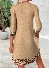 Light Camel Tummy Coverage Leopard Short Long Sleeve Dress | thumb picture 