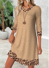Light Camel Tummy Coverage Leopard Short Long Sleeve Dress | thumb picture 