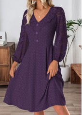 Dark Purple Tummy Coverage Long Sleeve V Neck Dress | thumb picture 