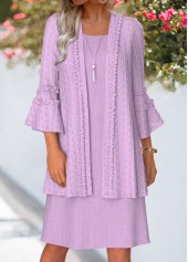 Light Purple Tummy Coverage 3/4 Sleeve Dress and Cardigan