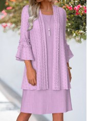 Light Purple Tummy Coverage 3/4 Sleeve Dress and Cardigan | thumb picture 