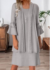 Grey Tummy Coverage 3/4 Sleeve Dress and Cardigan