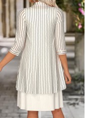 Beige Tummy Coverage Striped 3/4 Sleeve Dress and Cardigan | thumb picture 