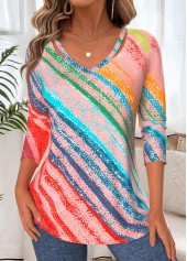 Multi Color Tummy Coverage Geometric Print T Shirt