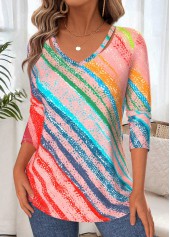 Multi Color Tummy Coverage Geometric Print T Shirt | thumb picture 