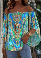Multi Color Tummy Coverage Tribal Print 3/4 Sleeve Blouse | thumb picture 