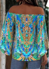 Multi Color Tummy Coverage Tribal Print 3/4 Sleeve Blouse | thumb picture 