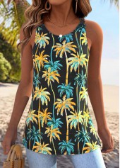 Multi Color Tummy Coverage Tropical Plants Print Tank Top | thumb picture 