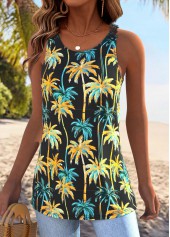 Multi Color Tummy Coverage Tropical Plants Print Tank Top | thumb picture 