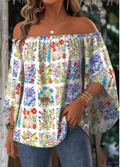 Multi Color Tummy Coverage Floral Print 3/4 Sleeve Blouse | thumb picture 