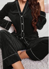 Black Long Sleeve V Neck Lounge Top and Pants