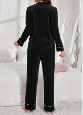 Black Long Sleeve V Neck Lounge Top and Pants | thumb picture 