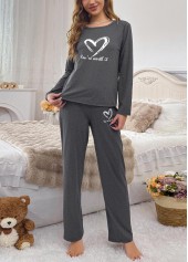Dark Grey Heart Print Lounge Top and Pants | thumb picture 