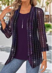 Purple Tummy Coverage Long Sleeve Cardigan and Tank Top