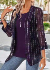 Purple Tummy Coverage Long Sleeve Cardigan and Tank Top | thumb picture 