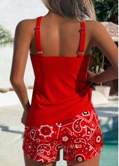 Tummy Coverage Mid Waisted Paisley Print Red Tankini Set | thumb picture 