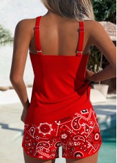 Tummy Coverage Mid Waisted Paisley Print Red Tankini Set | thumb picture 