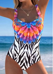 Tummy Coverage Zebra Stripe Print One Piece Swimwear