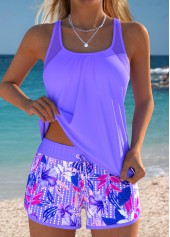 Tummy Coverage Mid Waisted Floral Print Tankini Set