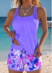 Tummy Coverage Mid Waisted Floral Print Tankini Set | thumb picture 