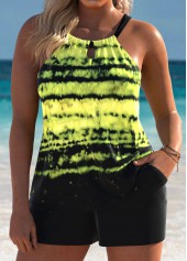 Tummy Coverage Mid Waisted Tie Dye Print Tankini Set