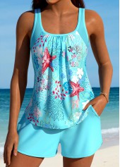 Tummy Coverage Mid Waisted Marine Life Print Tankini Set