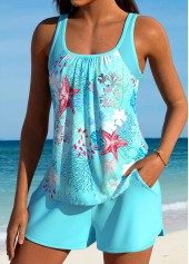 Tummy Coverage Mid Waisted Marine Life Print Tankini Set | thumb picture 