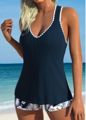Tummy Coverage Mid Waisted Floral Print Navy Tankini Set | thumb picture 