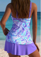 Tummy Coverage Mid Waisted Paisley Print Purple Tankini Set | thumb picture 