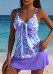 Tummy Coverage Mid Waisted Paisley Print Purple Tankini Set | thumb picture 
