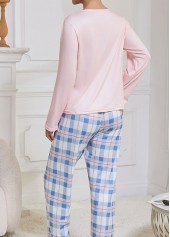 Light Pink Plaid Long Sleeve Lounge Top and Pants | thumb picture 