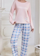 Light Pink Plaid Long Sleeve Lounge Top and Pants | thumb picture 