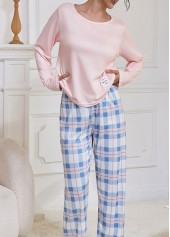Light Pink Plaid Long Sleeve Lounge Top and Pants | thumb picture 
