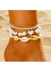 Golden Shell Beaded Design Alloy Anklets