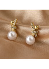Golden Pearl Bow Design Alloy Earrings