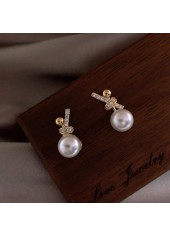 Golden Pearl Bow Design Alloy Earrings | thumb picture 
