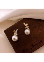 Golden Pearl Bow Design Alloy Earrings | thumb picture 