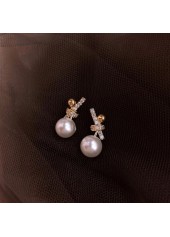 Golden Pearl Bow Design Alloy Earrings | thumb picture 