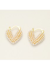 Golden Heart Geometric Pearl Alloy Earrings | thumb picture 