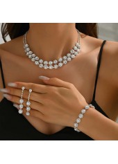 Silver Rhinestone Earrings and Necklace and Bracelet