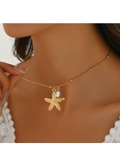 Golden Starfish Pearl Design Alloy Necklace | thumb picture 