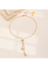 Golden Stainless Steel Teardrop Earrings and Necklace | thumb picture 